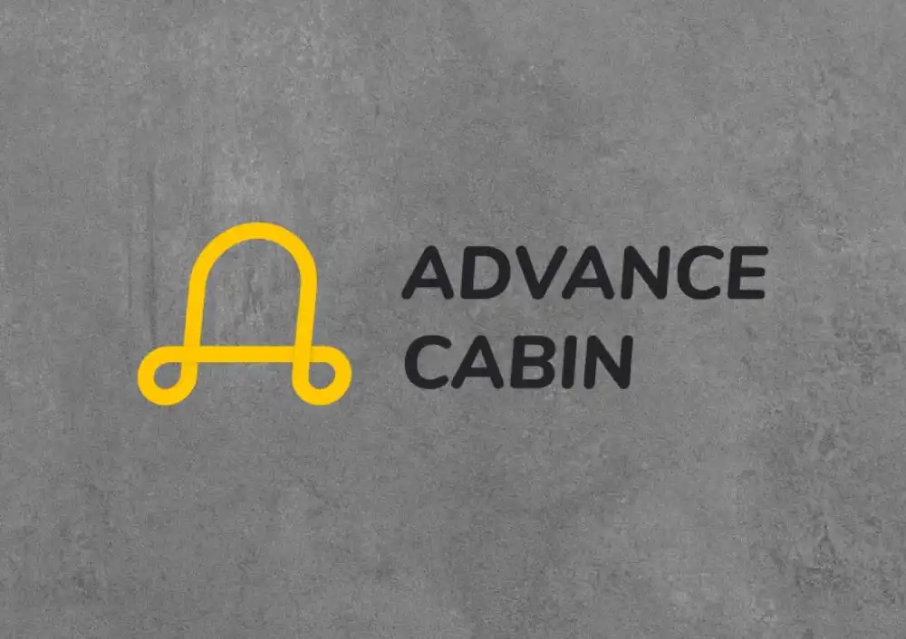 Advance Cabin logo featuring a yellow symbol and black text on a gray background.