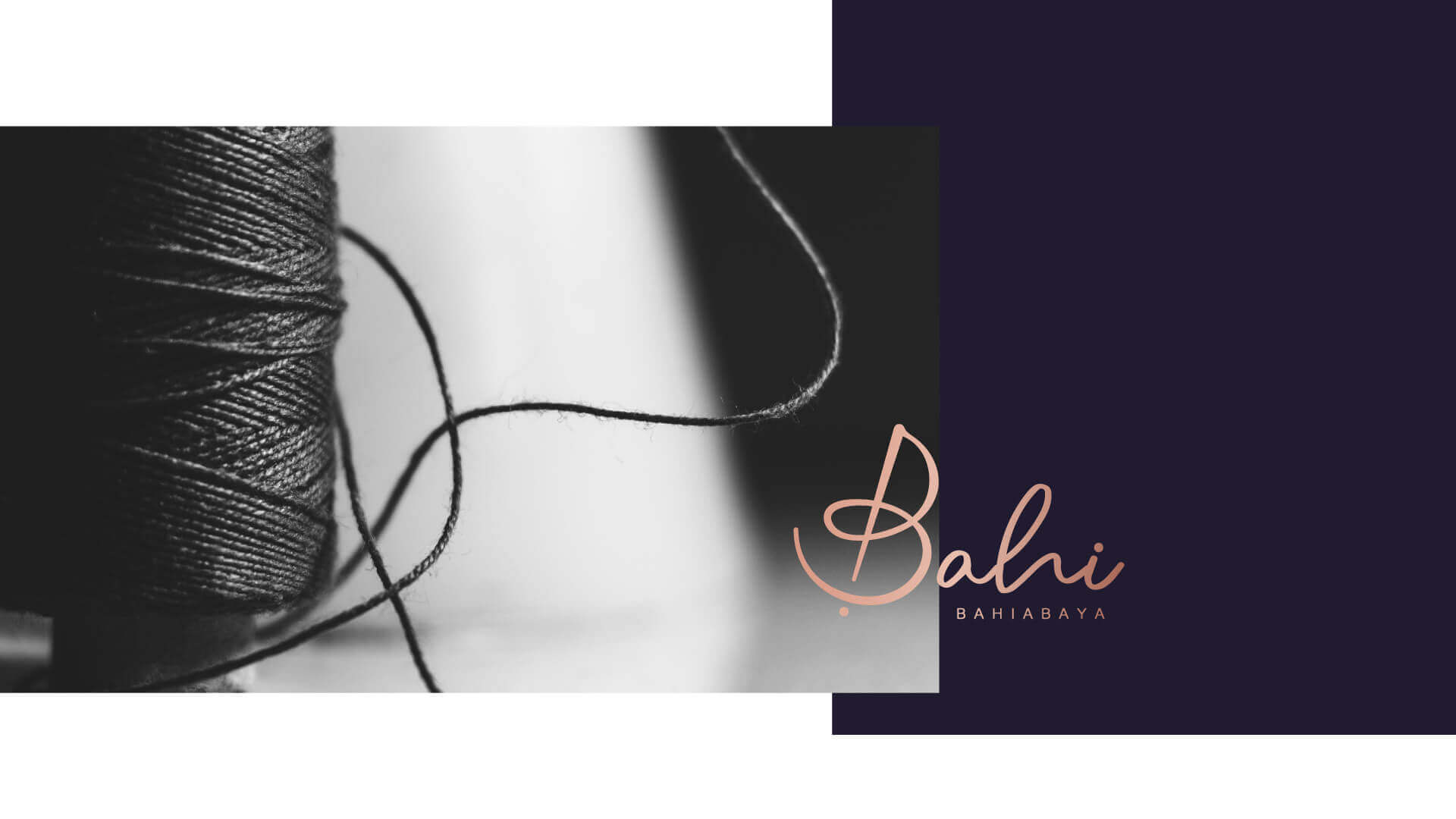 Bahiabaya logo with black thread and needle in the background.