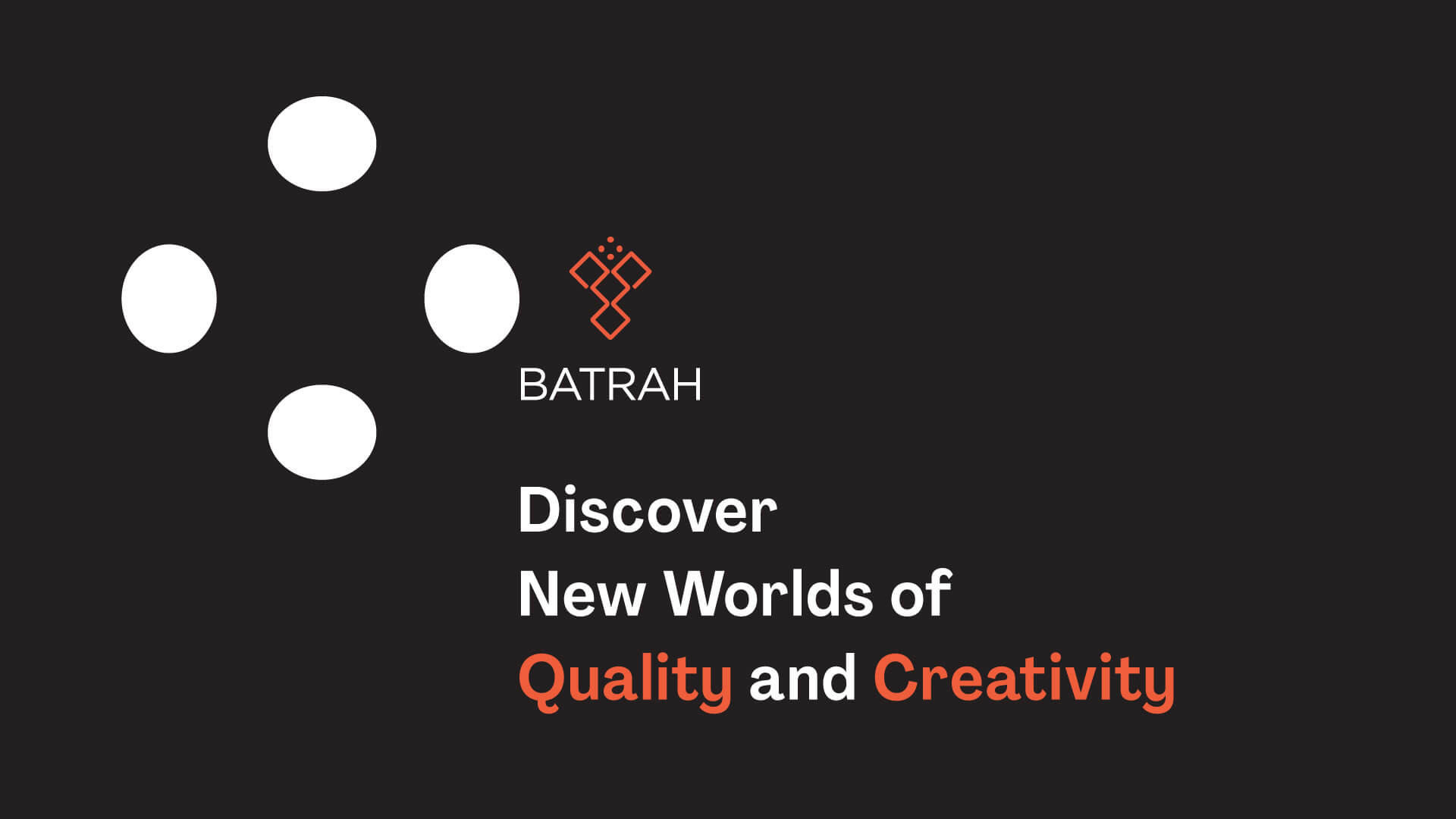 Albatrah logo and tagline "Discover New Worlds of Quality and Creativity" on a black background with white dots.