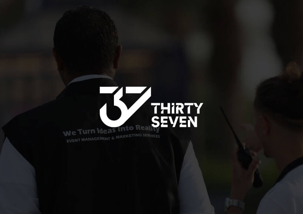 The logo of 37-events is displayed prominently over an image of event staff coordinating with a radio, emphasizing professionalism in event management.